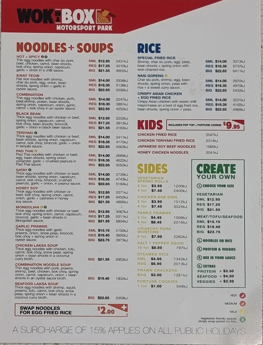 Menu, Wokinabox Motorsport Park