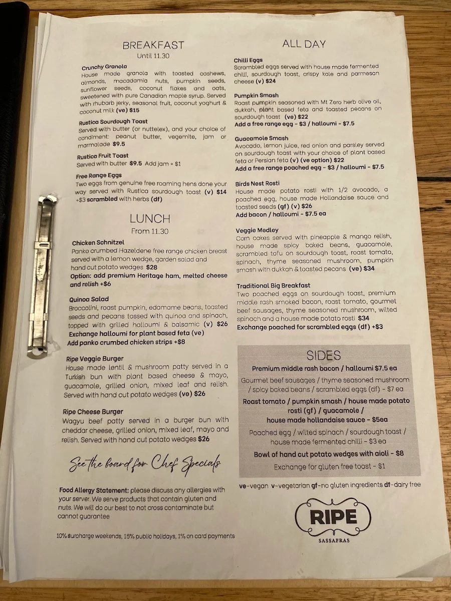 Menu, Ripe Sassafras Cafe | Restaurant
