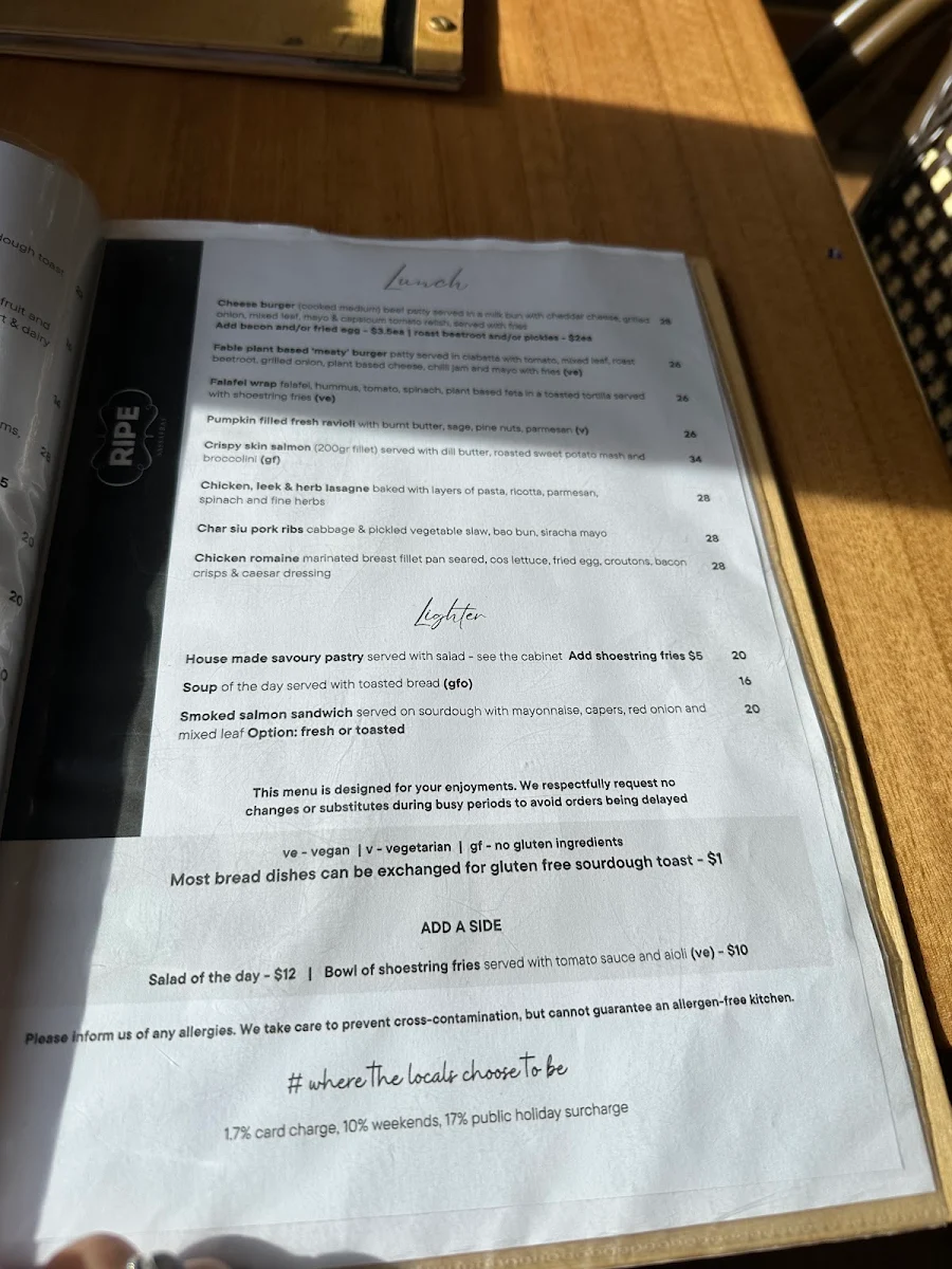 Menu, Ripe Sassafras Cafe | Restaurant