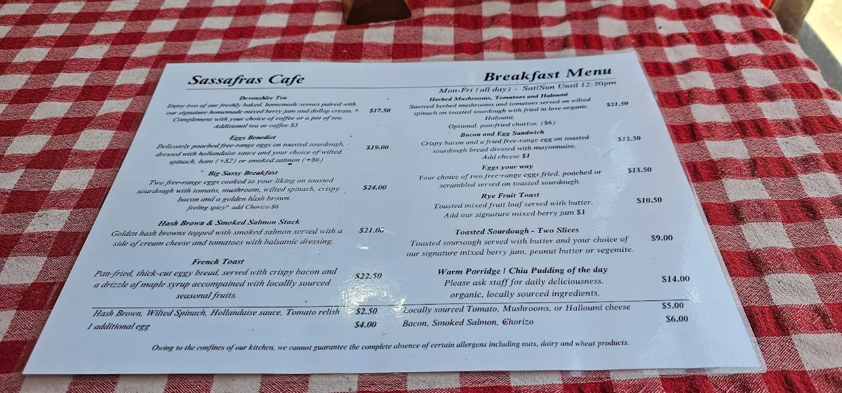 Menu, Ripe Sassafras Cafe | Restaurant
