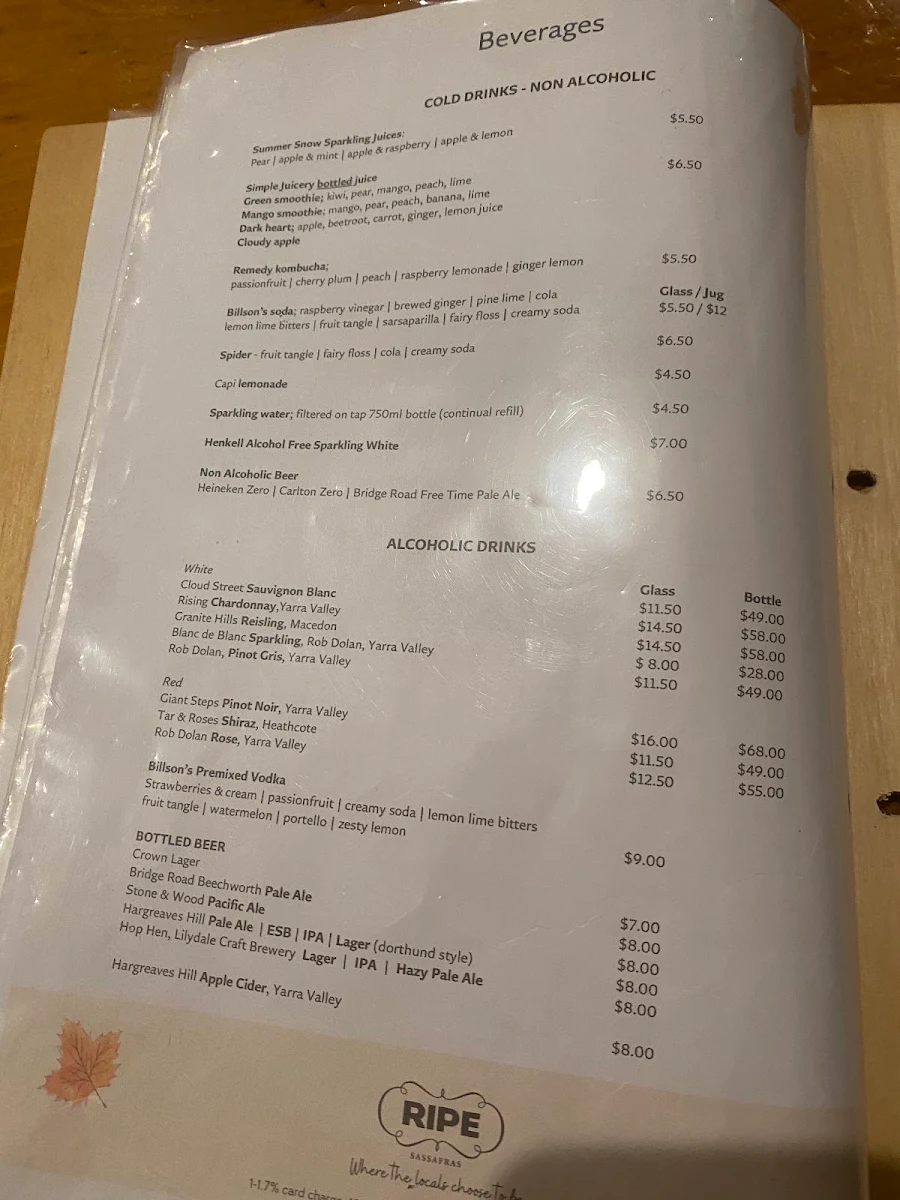 Menu, Ripe Sassafras Cafe | Restaurant