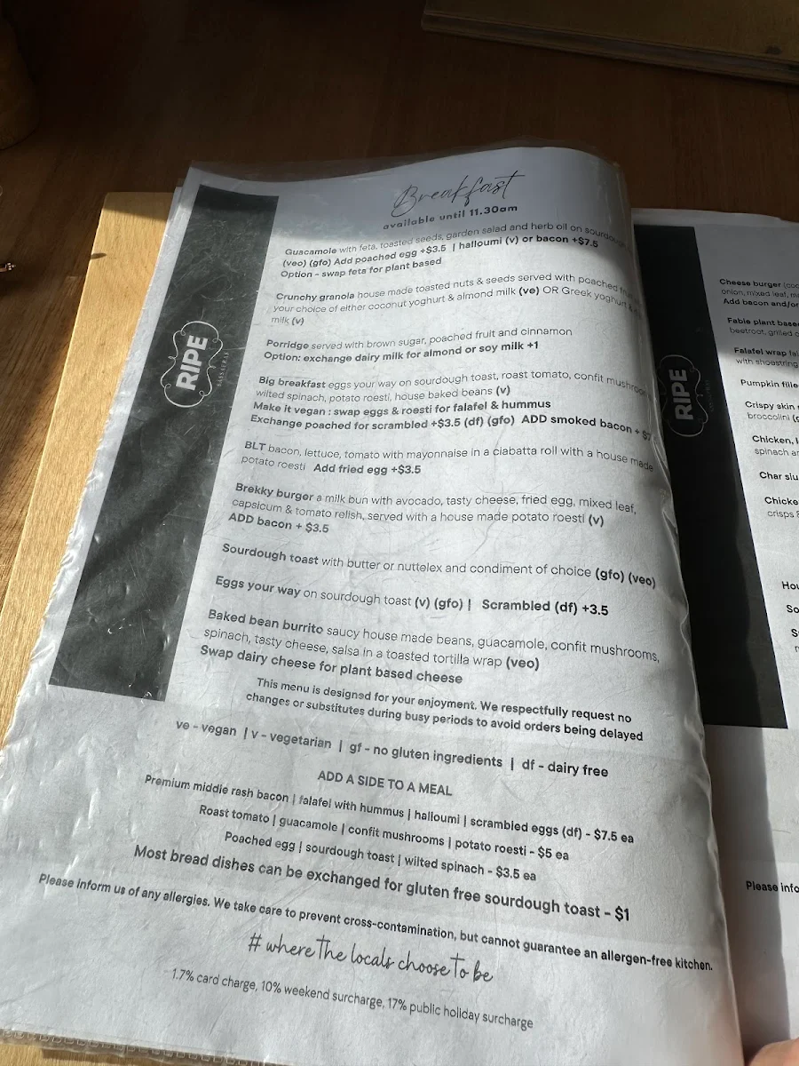 Menu, Ripe Sassafras Cafe | Restaurant