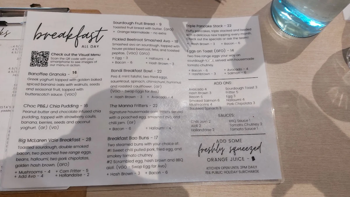 Menu, Manna McLaren Vale