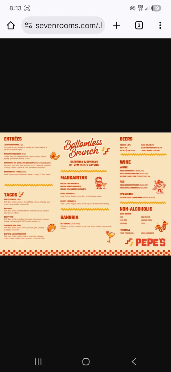 Menu, Pepe's Mexican Restaurant at Bayside