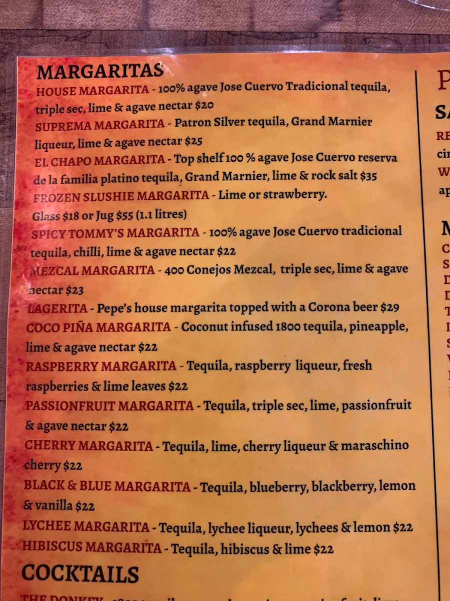 Menu, Pepe's Mexican Restaurant at Bayside