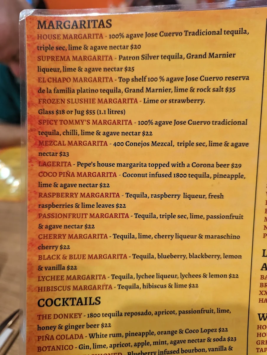 Menu, Pepe's Mexican Restaurant at Bayside