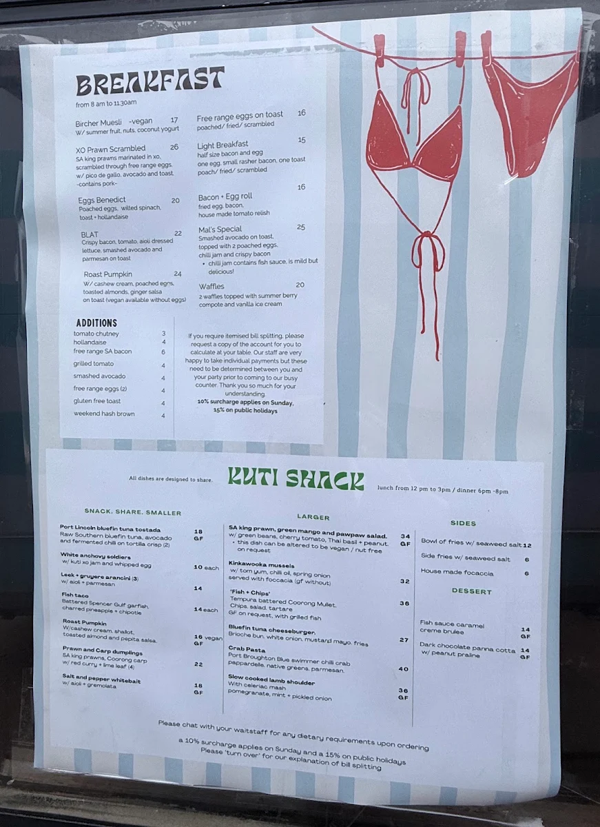 Menu, Kuti Shack