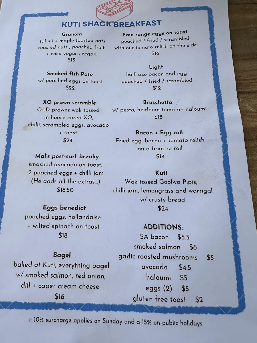 Menu, Kuti Shack