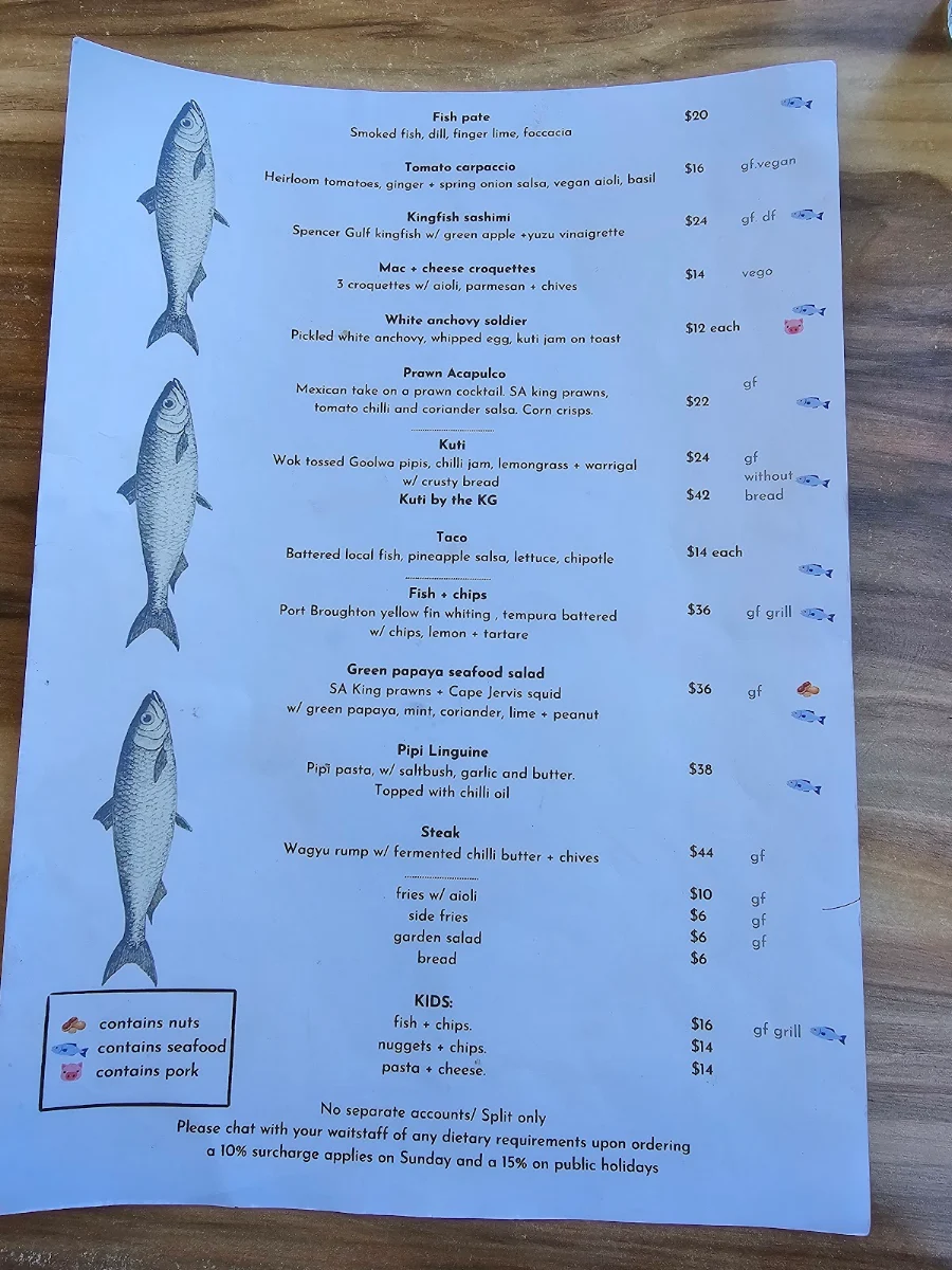 Menu, Kuti Shack