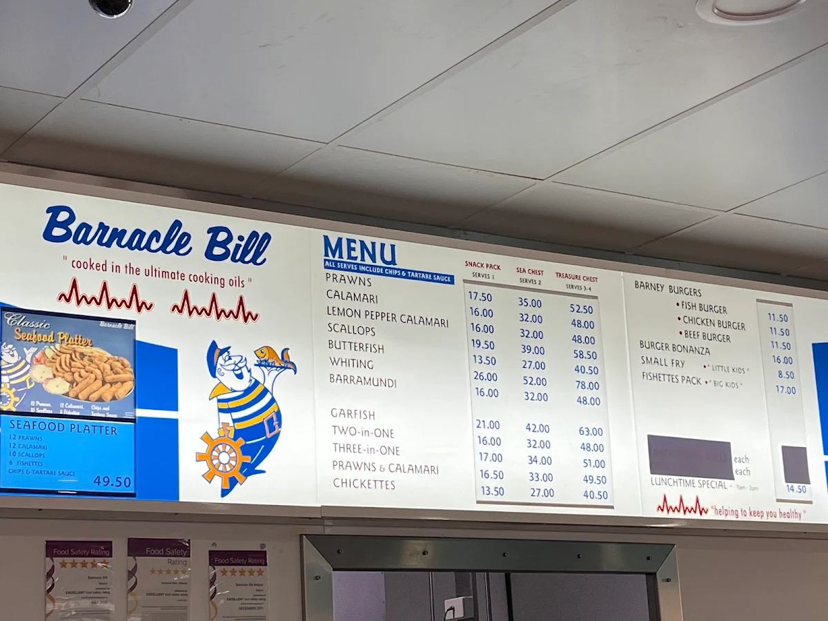 Menu, Barnacle Bill Penrith