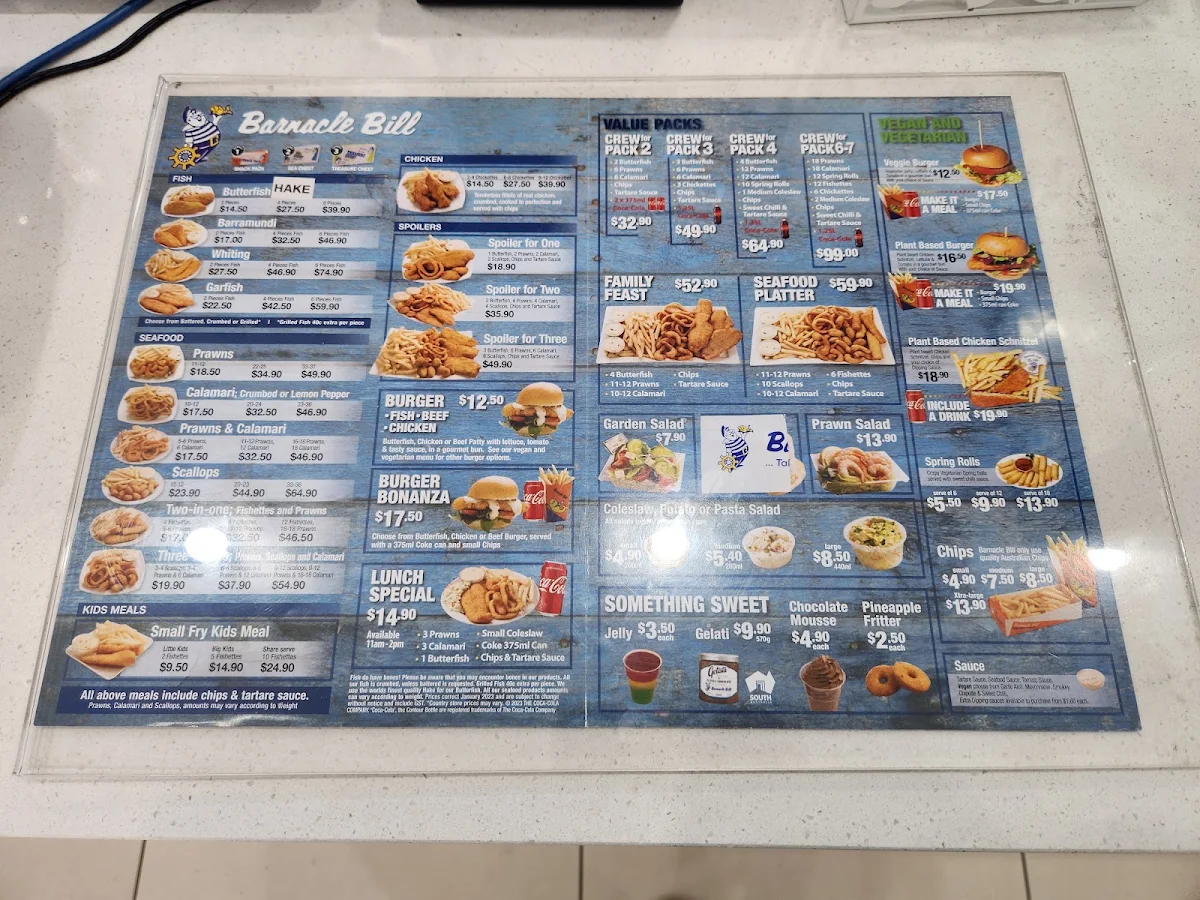 Menu, Barnacle Bill Penrith