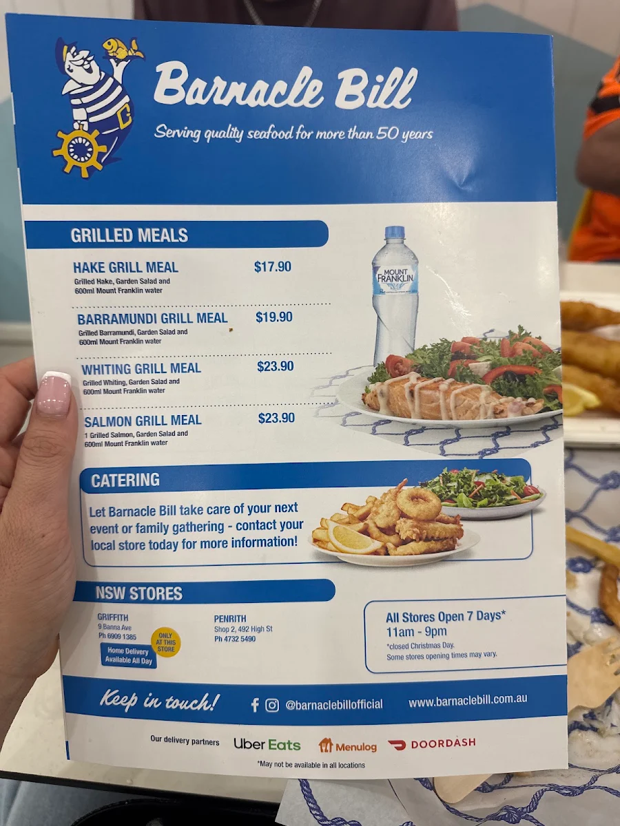 Menu, Barnacle Bill Penrith