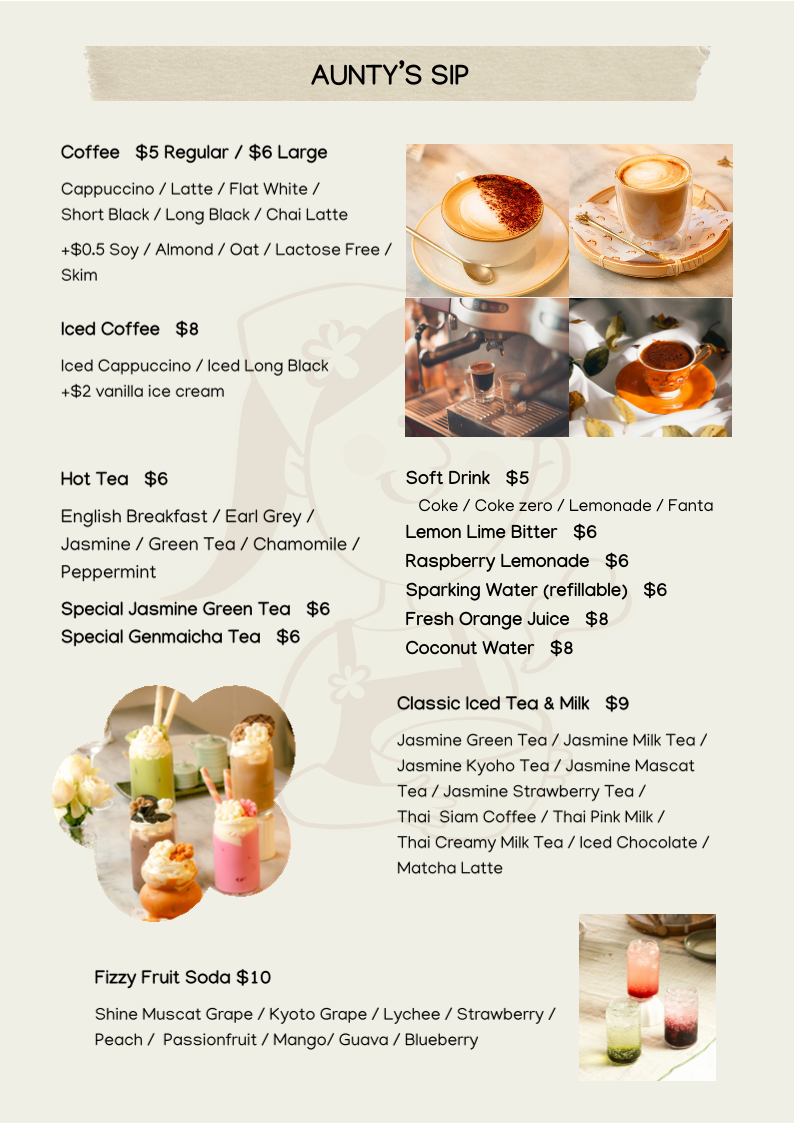 Menu, Aunty Katie Ballarat