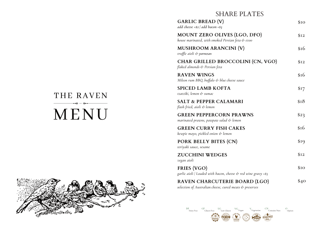 Menu, The Raven Hotel
