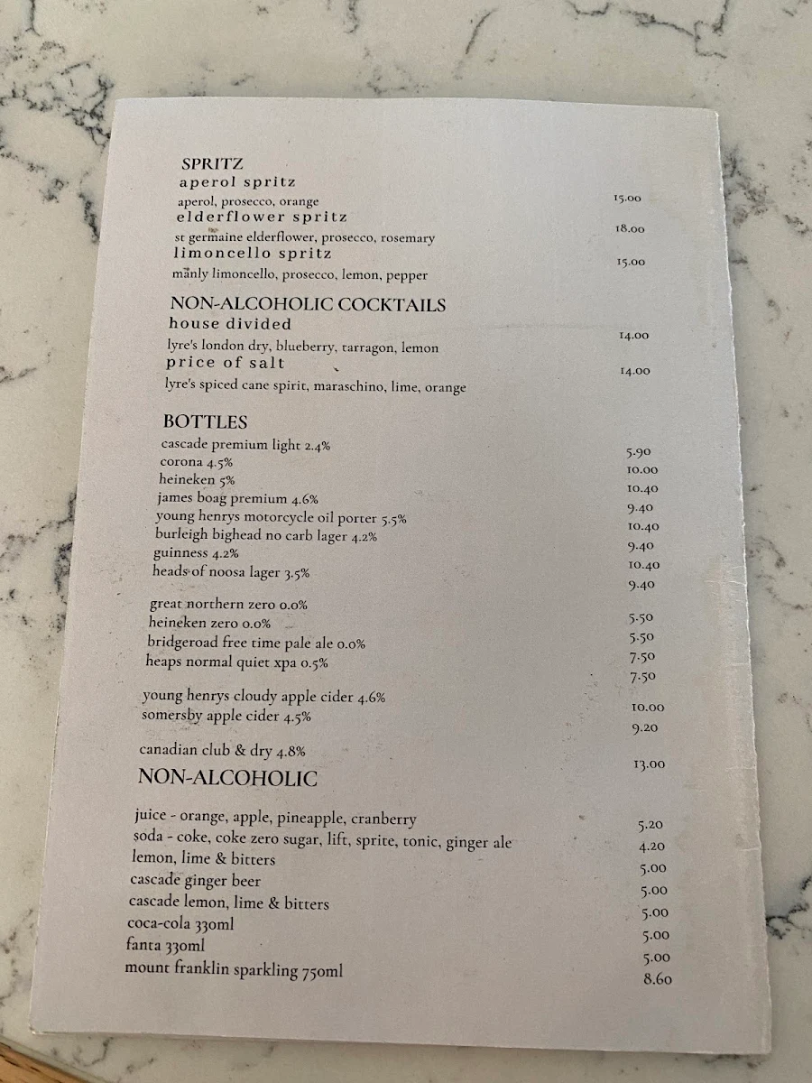 Menu, The Raven Hotel