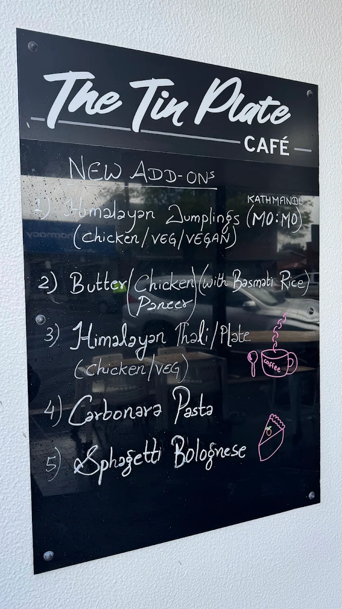 Menu, The Tin Plate Cafe and restaurant