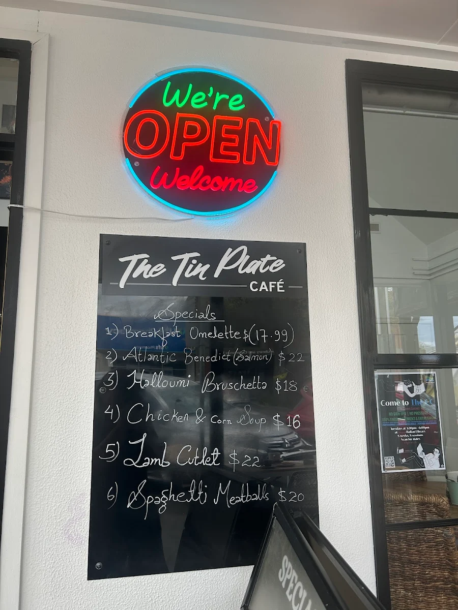 Menu, The Tin Plate Cafe and restaurant