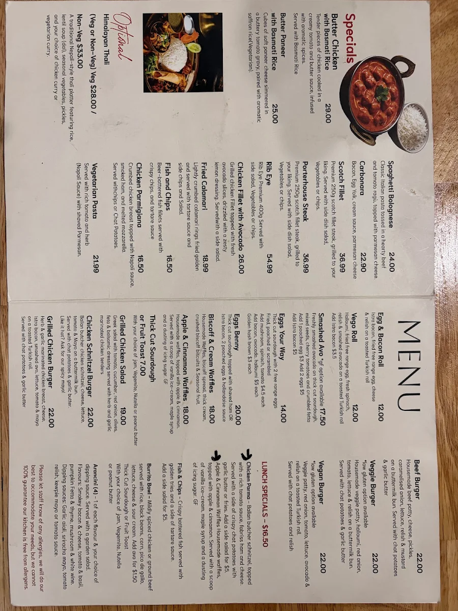 Menu, The Tin Plate Cafe and restaurant