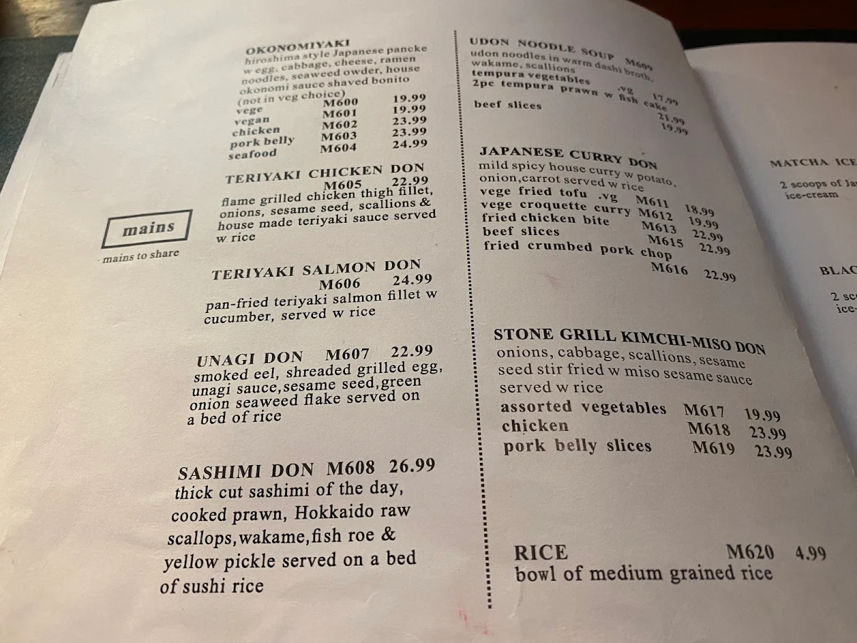 Menu, Shinwa Izakaya