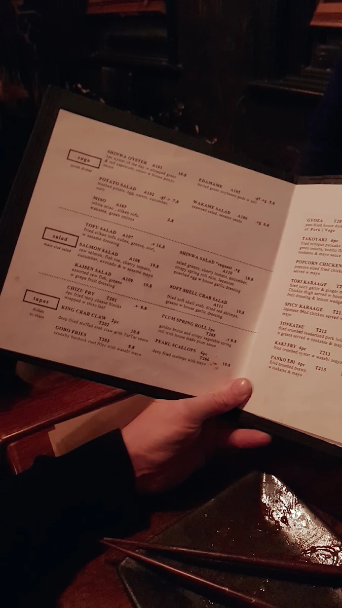 Menu, Shinwa Izakaya