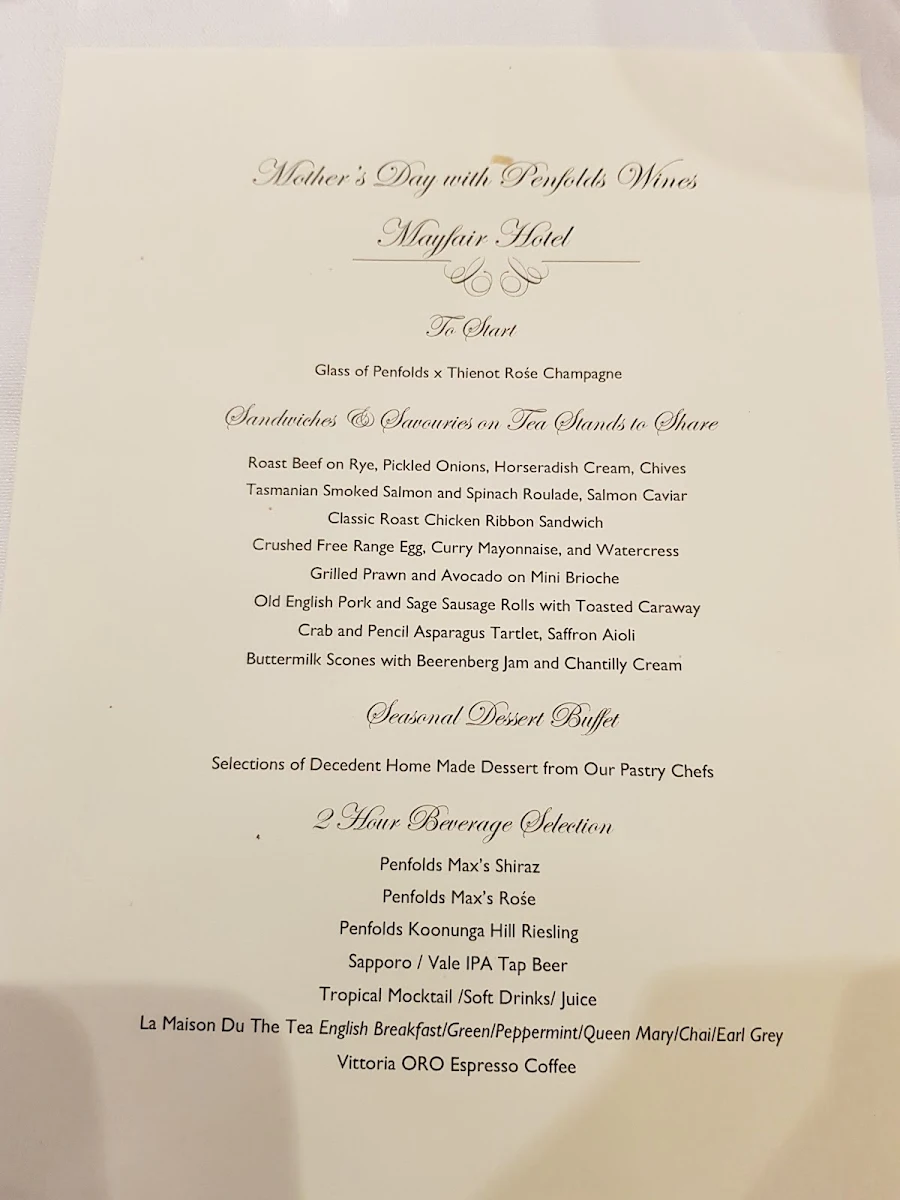 Menu, Mayflower Restaurant
