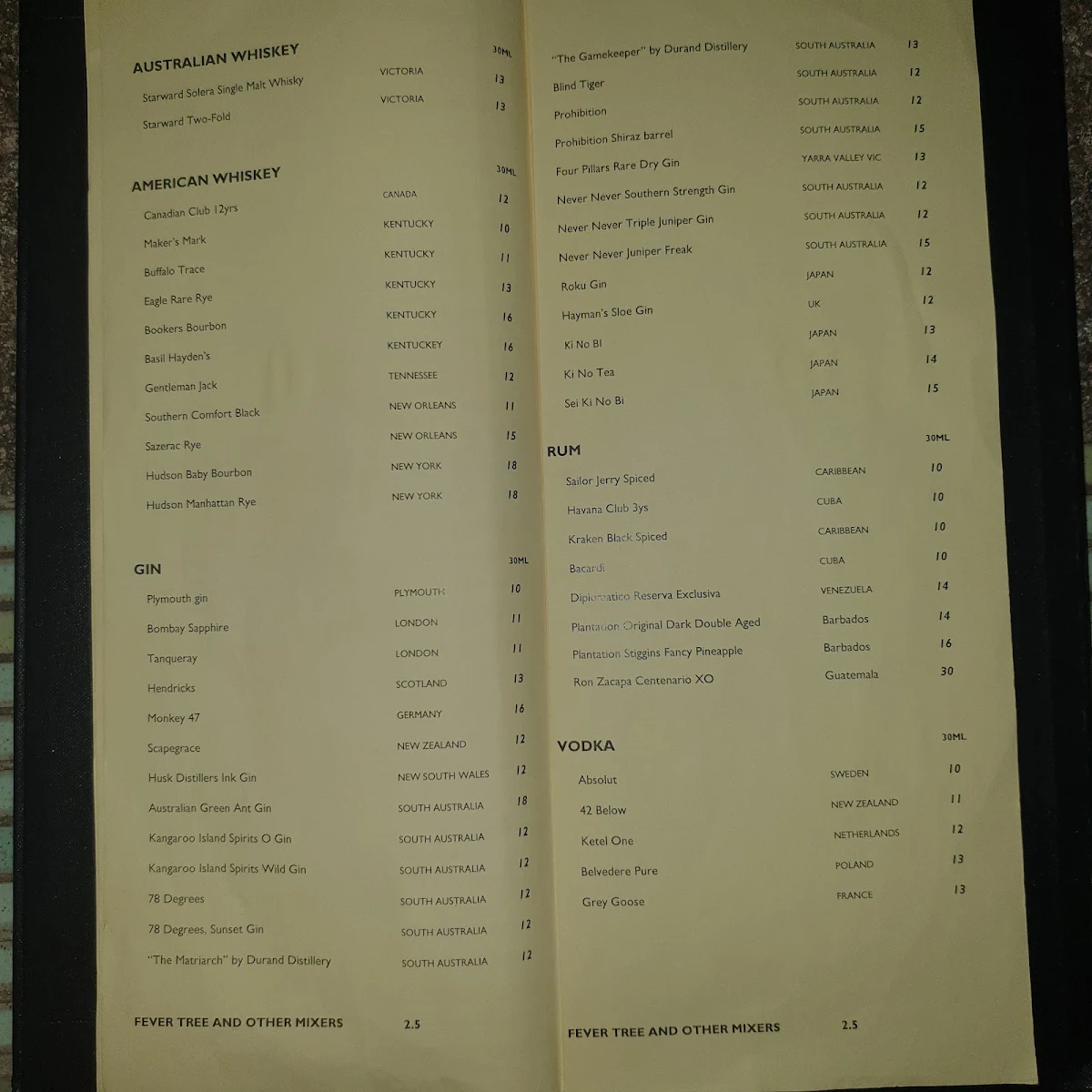 Menu, Mayflower Restaurant