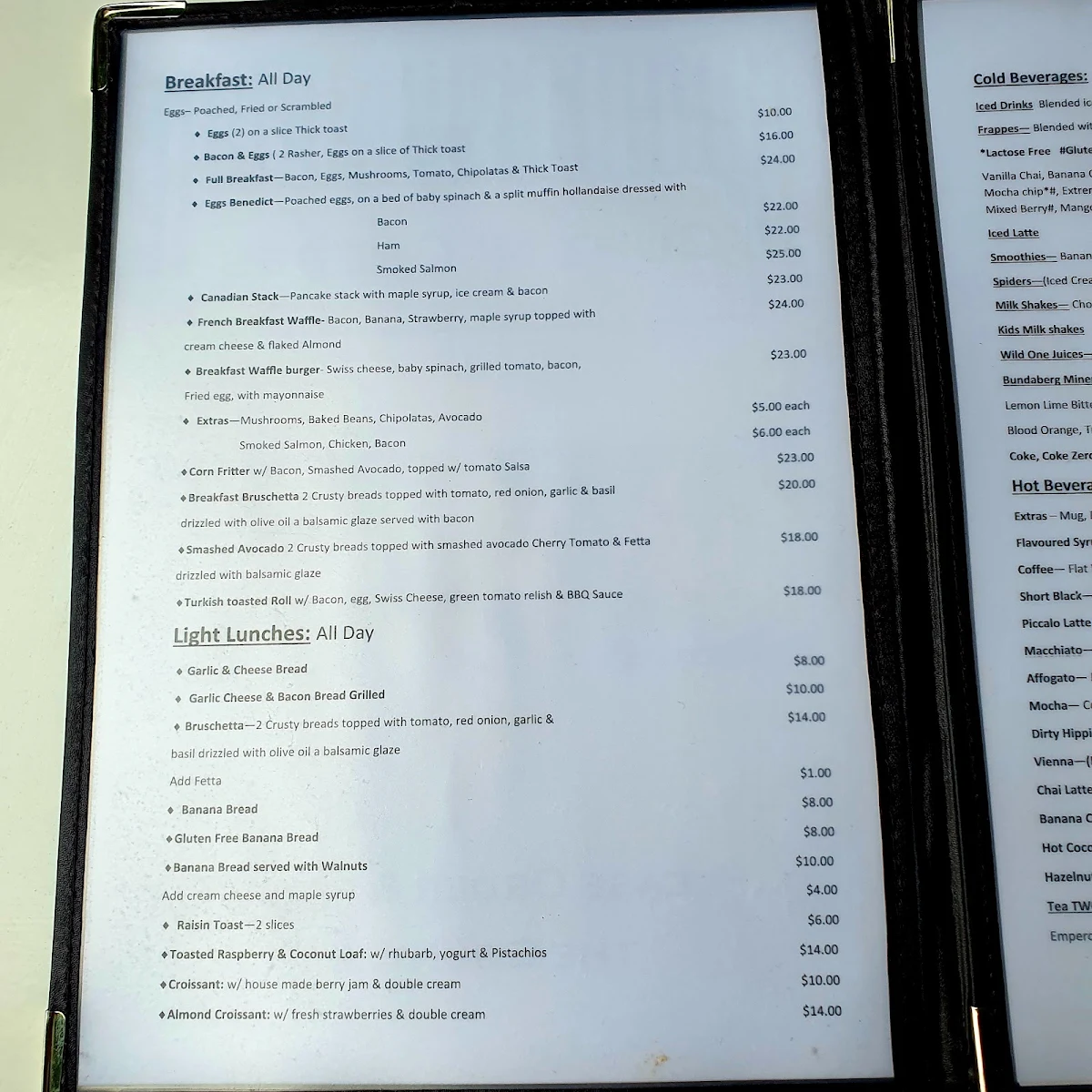 Menu, Cupz N' Crepes