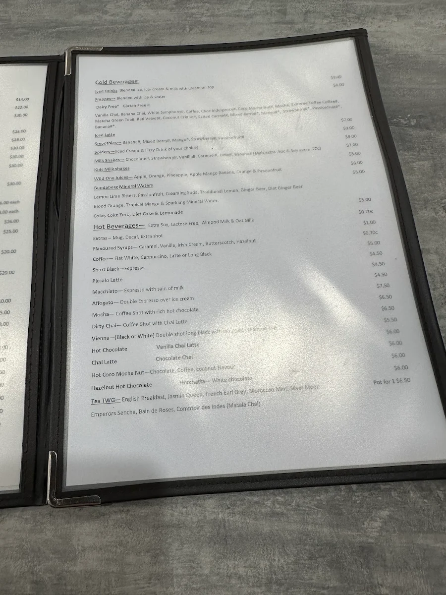 Menu, Cupz N' Crepes