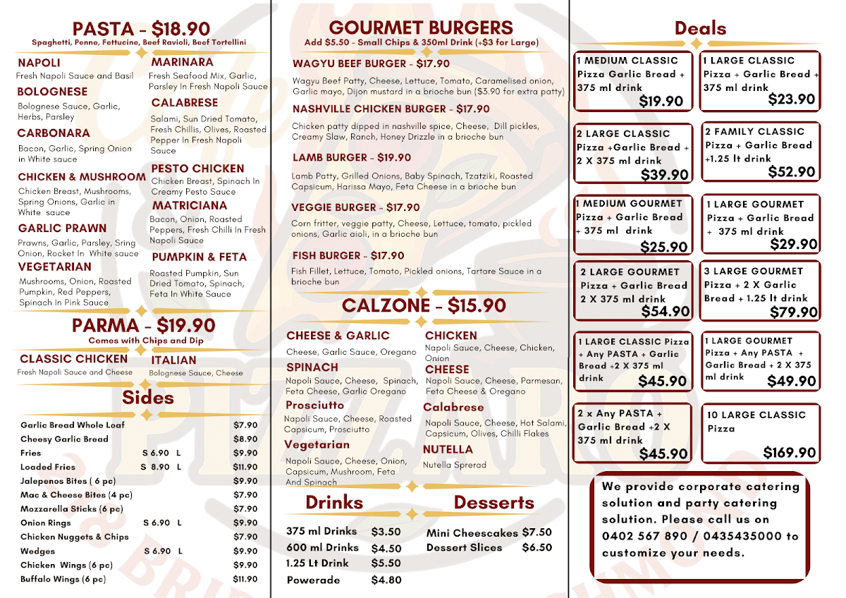 Menu, Cafe & Pizzaro