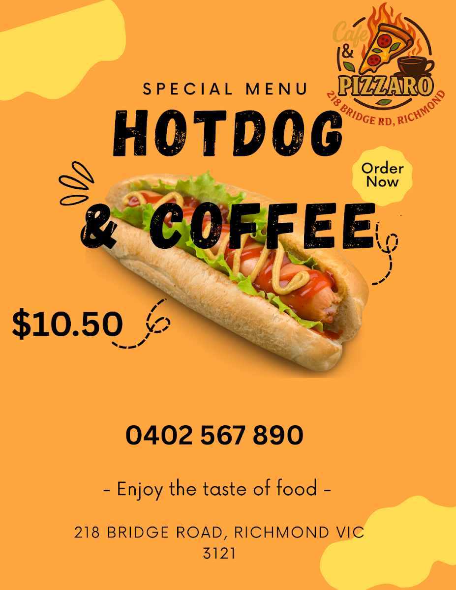 Menu, Cafe & Pizzaro