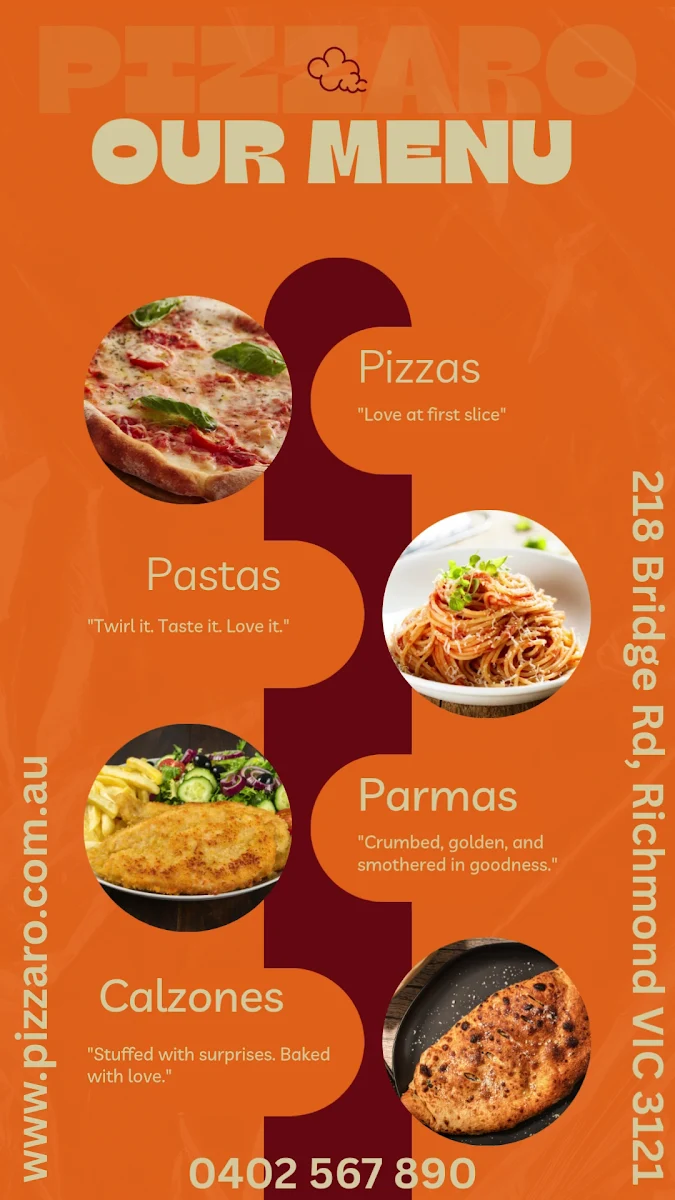 Menu, Cafe & Pizzaro