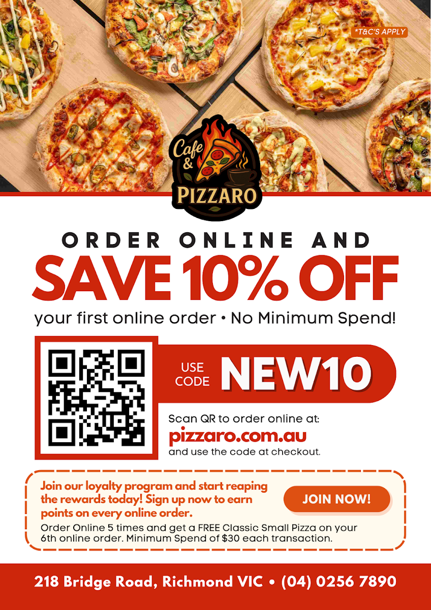 Menu, Cafe & Pizzaro