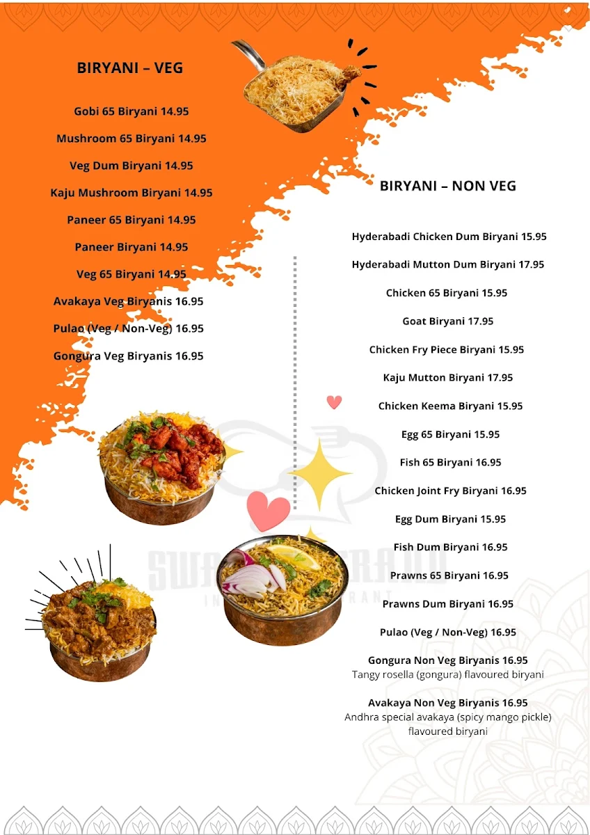 Menu, Swagath Grand Moonee Ponds