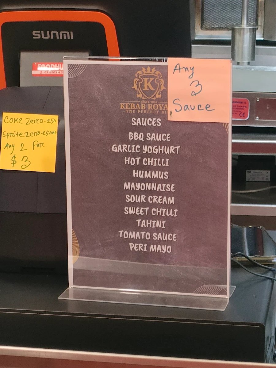 Menu, Kebab Royale Oxley