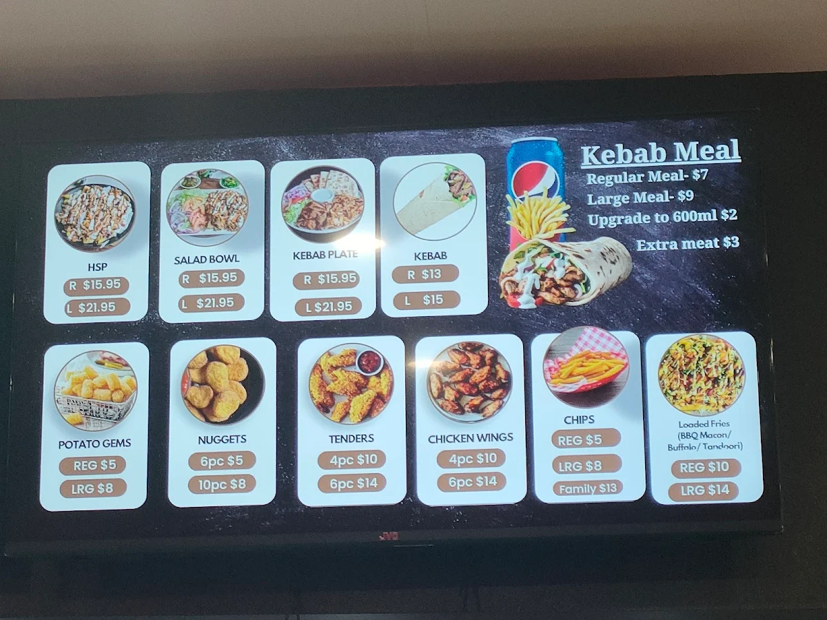 Menu, Kebab Royale Oxley