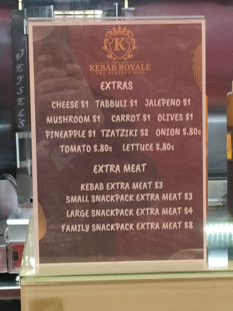 Menu, Kebab Royale Oxley
