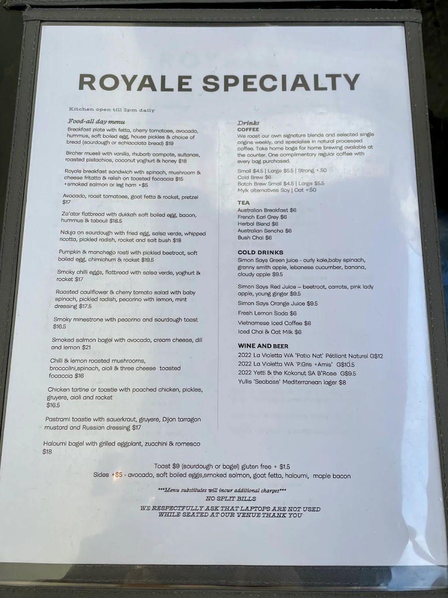 Menu, Society Royale