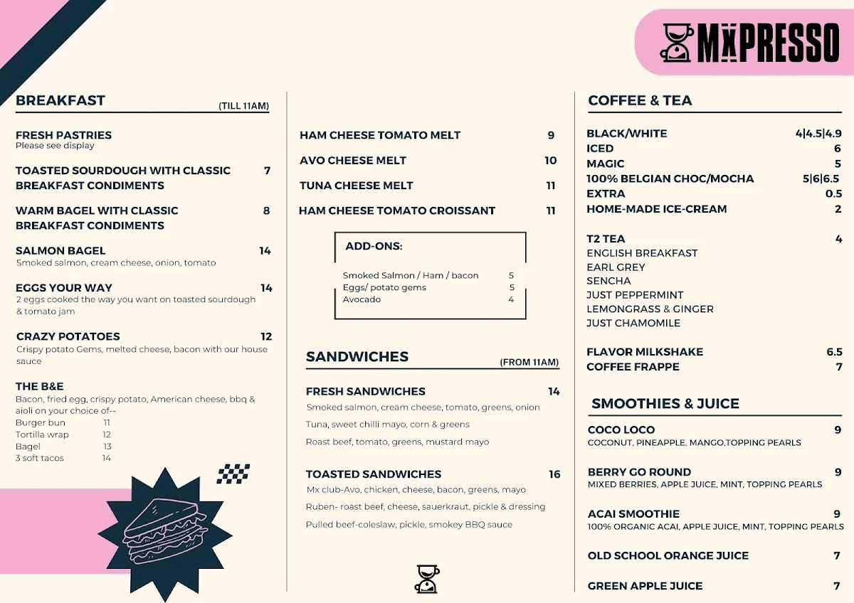 Menu, Mxpresso Cafe Mascot