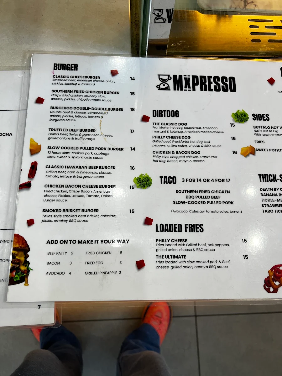 Menu, Mxpresso Cafe Mascot