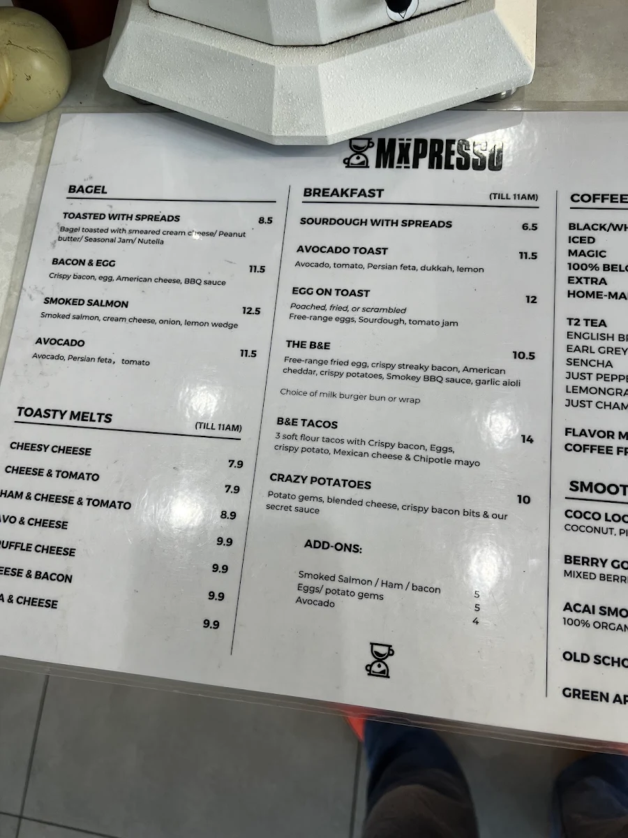 Menu, Mxpresso Cafe Mascot
