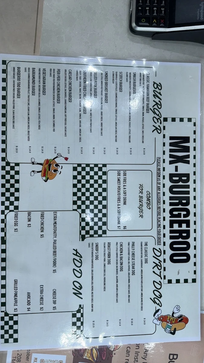 Menu, Mxpresso Cafe Mascot