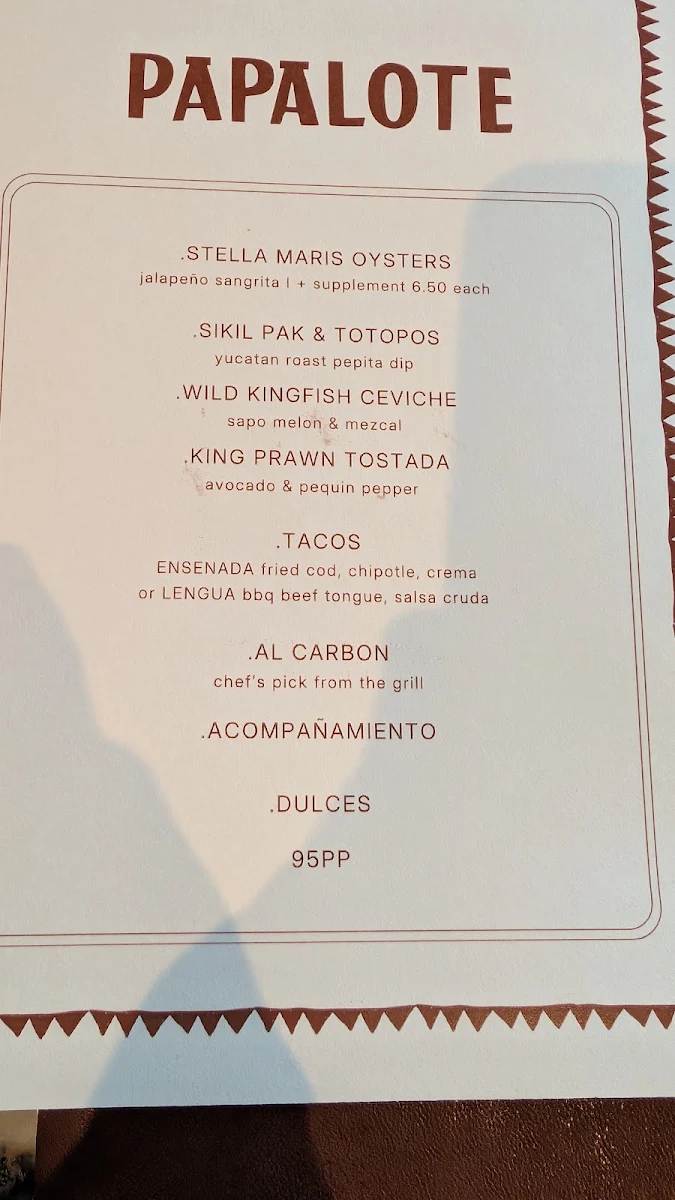 Menu, Papalote Mexican