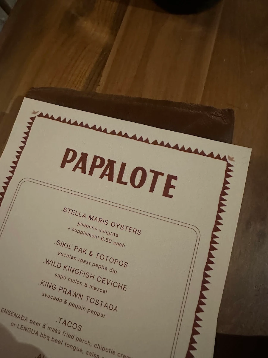 Menu, Papalote Mexican