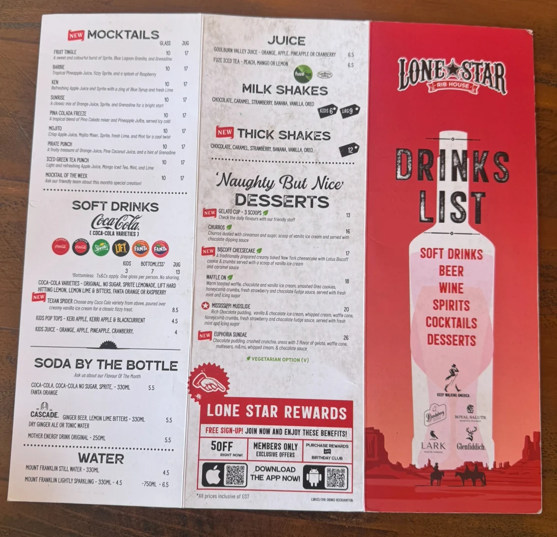 Menu, Lonestar rib house Rockhampton