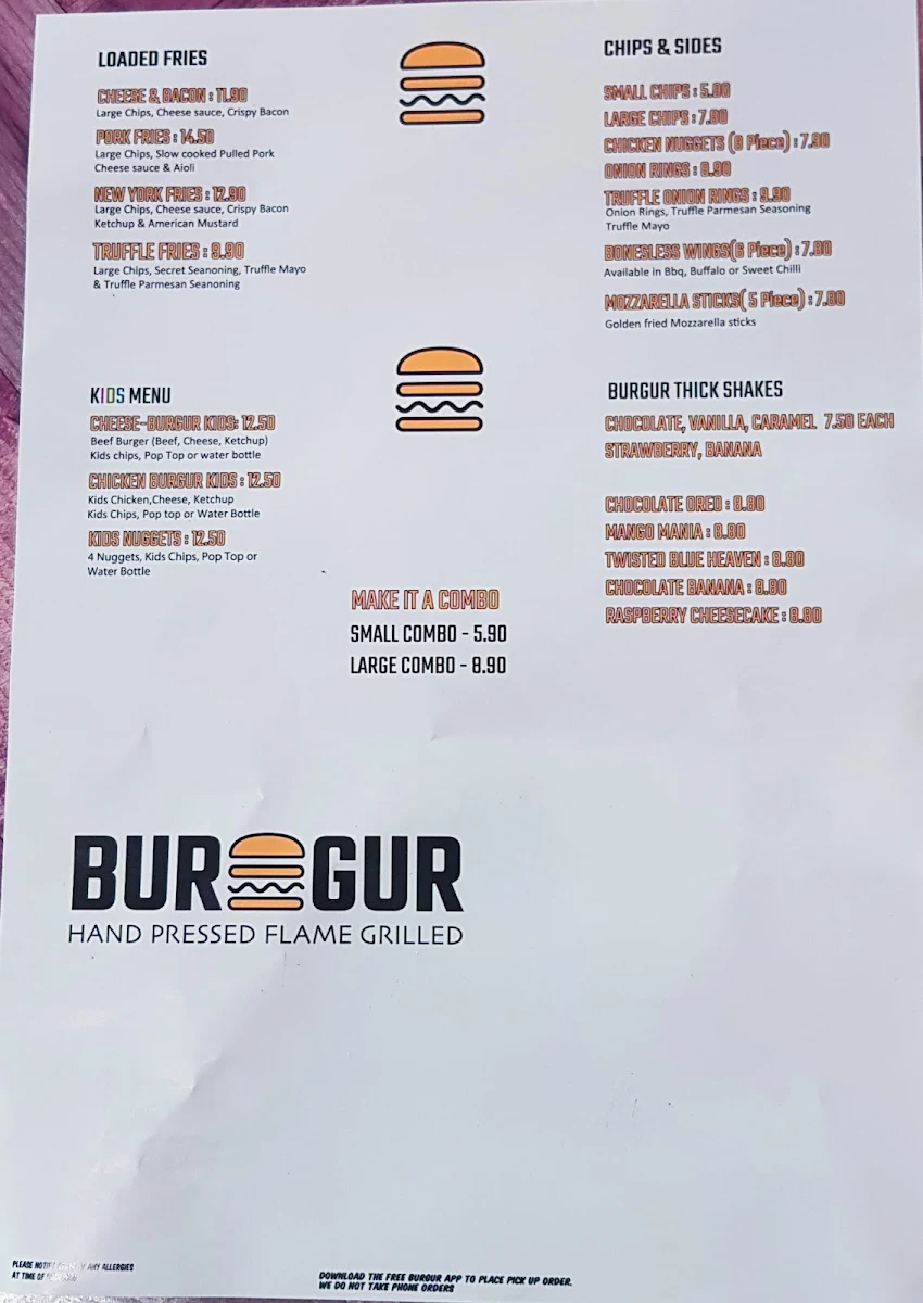Menu, Burgur Pakenham