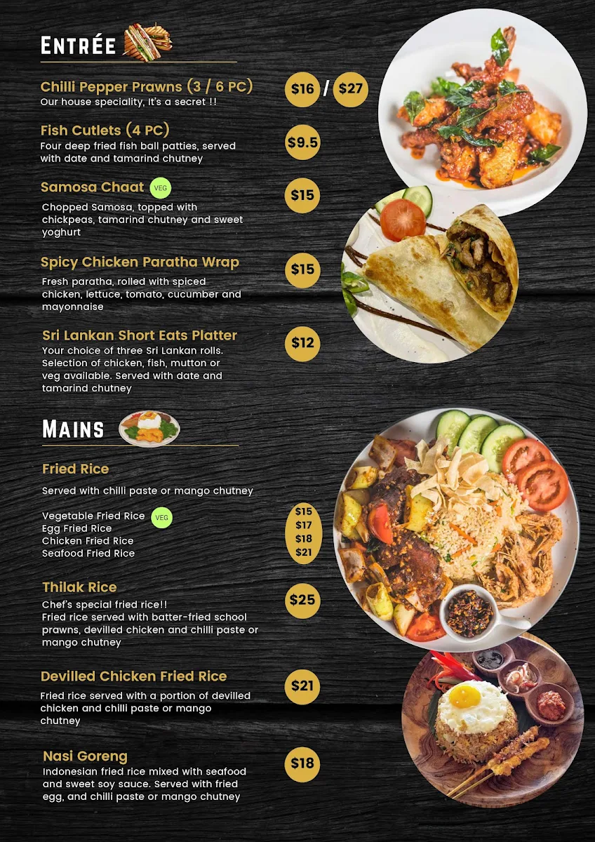 Menu, Lankan Railway Cafe