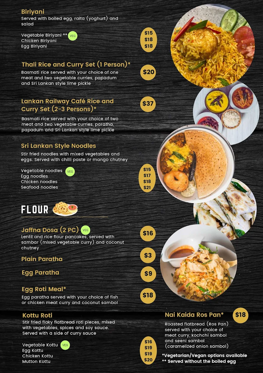 Menu, Lankan Railway Cafe