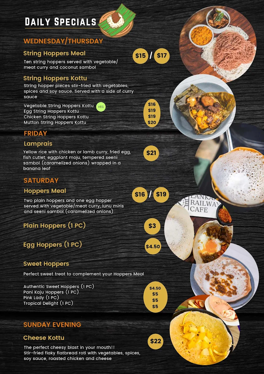 Menu, Lankan Railway Cafe