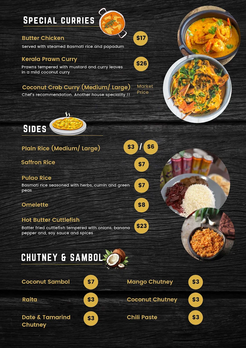 Menu, Lankan Railway Cafe
