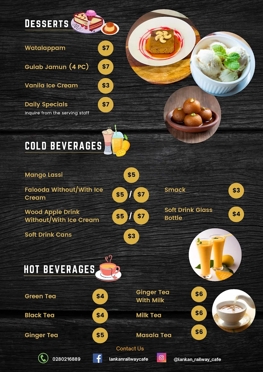Menu, Lankan Railway Cafe